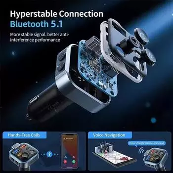 Автомобильный Bluetooth-адаптер 5.3 USB-порт Беспроводной FM-передатчик Bluetooth Handsfree Автомобильные аксессуары