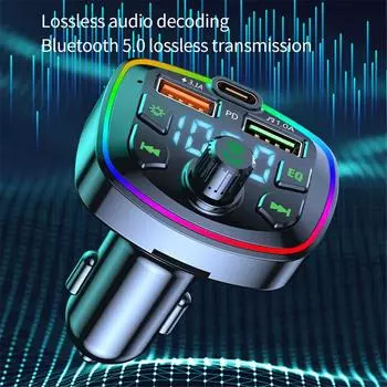 Автомобильный Bluetooth-прикуриватель, радио, FM-передатчик, PD 18 Вт, тип C, два USB-порта, 3,1 А, цветное зарядное устройство с подсветкой, MP3-плеер