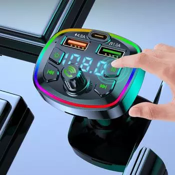 Автомобильный Bluetooth-совместимый 5.0 FM-передатчик PD 18 Вт Type-C Dual USB 4.2A 3.1A быстрое зарядное устройство со светодиодной подсветкой атмосферный свет MP3-плеер