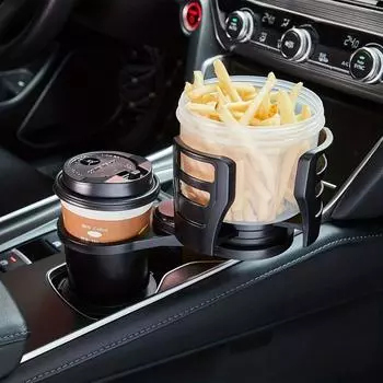 Автомобильный держатель для чашки, расширитель для автомобильного адаптера, регулируемый многофункциональный двойной держатель для чашки с держателем для телефона, органайзер для ароматерапии чёрный