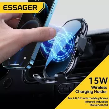 Автомобильный держатель Essager 15 Вт Qi для телефона, быстрые беспроводные зарядные устройства, стабильный вращающийся держатель для мобильного телефона, крепление в автомобиле Air Vent holder