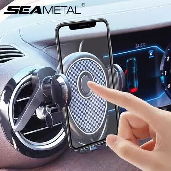 Автомобильный держатель телефона из SEAMETAL для вентиляционного отверстия, портативная автомобильная подставка, GPS, автозажим, кронштейн для смартфона для iPhone, Samsung, Xiaomi чёрный