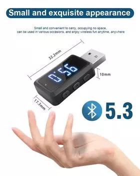 Автомобильный FM-передатчик Bluetooth 5.3 с LED-дисплеем, беспроводной USB-вызов, функция громкой связи, мини-USB-питание, автомобильный комплект FM-радио чёрный