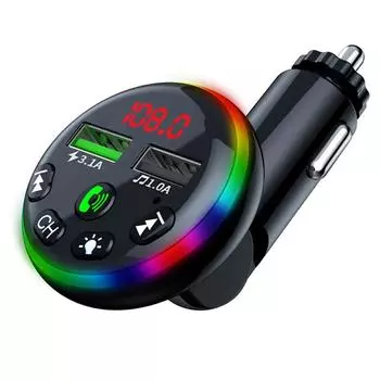 Автомобильный FM-передатчик с двумя USB-портами, быстрая зарядка телефона, зарядное устройство, беспроводной комплект громкой связи для звонков в машину, MP3-плеер чёрный