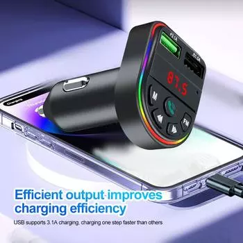 Автомобильный FM-передатчик с двумя USB-портами для быстрой зарядки телефона, зарядное устройство, Bluetooth 5.0, беспроводной комплект громкой связи для звонков в машину, MP3-плеер чёрный