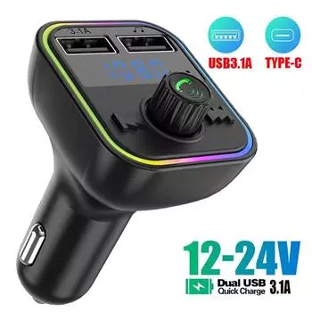 Автомобильный громкоговоритель Bluetooth 5.0 FM-передатчик Dual USB 3.1A быстрое зарядное устройство цветной окружающий свет MP3-модулятор плеер чёрный