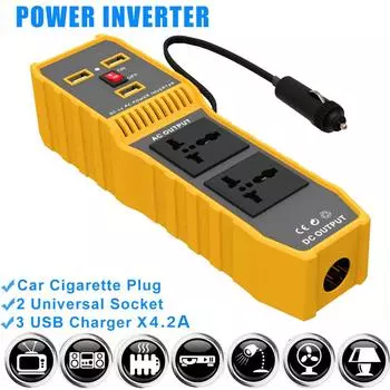 Автомобильный инвертор DC12V в AC220V 200W Автомобильный адаптер-преобразователь с 3 USB 2 Универсальный 1 Сигарета