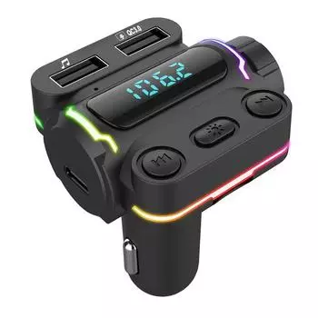 Автомобильный комплект Bluetooth 5.0 Hands Free FM-передатчик Dual USB Быстрое зарядное устройство MP3-плеер 5V/2A Автомобильное зарядное устройство MP3-плеер с атмосферной подсветкой