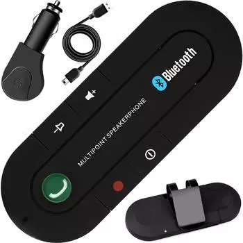 Автомобильный комплект громкой связи Bluetooth с регулировкой громкости и прослушиванием музыки, комплект громкой связи с аккумулятором до 16 часов, совместимый с IPhone, Samsung, 12.9*4.9*1.4cm чёрный