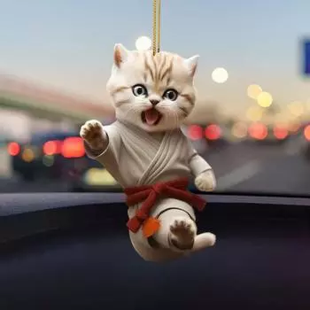 Автомобильный кулон со шнурком, легко повесить, кунг-фу, дизайн кошки, автоматическое зеркало заднего вида, орнамент, подвеска в виде животного, аксессуары для салона автомобиля D