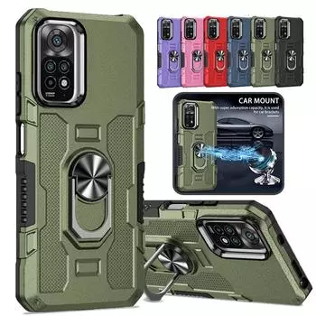 Автомобильный магнитный чехол-держатель-подставка для Samsung S21 S22 A12 A22 A32 Xiaomi Poco M4 Pro Redmi Note 11 10C 10A 10 9C 9A 9T iPhone 14 13 Heavy Duty Armor Case Realme C30 чёрный