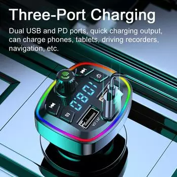 Автомобильный MP3-плеер BT5.0 FM-передатчик Радиоприемник Двойной USB и PD Автомобильное зарядное устройство Адаптер чёрный