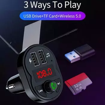 Автомобильный MP3-плеер с Bluetooth-приемником, функцией громкой связи, устройством для вставки карт FM, USB-многофункциональным устройством с музыкальным USB-накопителем чёрный