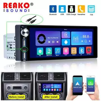 Автомобильный MP5/MP3-плеер REAKOSOUND 1 Din с сенсорным экраном 6,86 дюйма, Carplay, Bluetooth, FM-радио, камера заднего вида