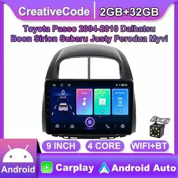 Автомобильный мультимедийный плеер Android 2 Din для Toyota Passo 2004-2010 Daihatsu Boon Sirion Subaru, головное устройство, стерео Carplay, GPS-навигация, BT, WIFI, 2 + 32 ГБ 1+16GB