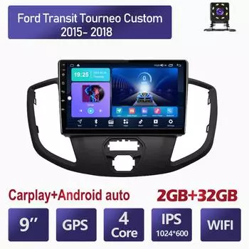 Автомобильный мультимедийный плеер Android 2 Din для Ford Transit Tourneo Custom 2015-2018, головное устройство, стерео Carplay, GPS-навигация, BT, WIFI, 2 + 32 ГБ 1+16GB