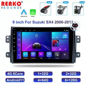 Автомобильный радиоплеер REAKOSOUND Android 9 дюймов HD с зеркалом, универсальный Bluetooth, GPS-навигация, аудио, WIFI для Suzuki SX4 2006–2016 гг. 4+64