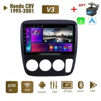 Автомобильный радиоприемник Carplay для Honda CRV 1995-2001, мультимедийный видеоплеер, GPS-навигация, WIFI, 2 + 32 ГБ