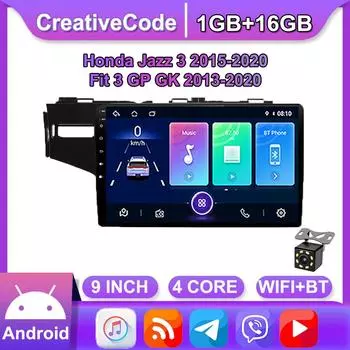 Автомобильный радиоприемник Carplay для Honda Jazz 3 2015-2020 Fit 3 GP GK 2013-2020 Android мультимедийный видеоплеер GPS-навигация WIFI 1 + 6 ГБ 1+16GB
