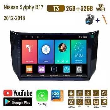 Автомобильный радиоприемник Carplay для Nissan Sylphy B17 Sentra 2012-2018, мультимедийный видеоплеер, GPS-навигация, Wi-Fi, 2 + 32 ГБ 1+16GB