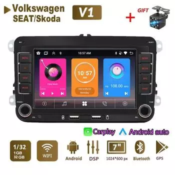 Автомобильный радиоприемник мультимедийный проигрыватель для Volkswagen/Volkswagen/Golf/Polo/Tiguan/Passat/b7/b6/SEAT/Leon/Skoda/Octavia 2 Din Android Carplay GPS Автомагнитола 1+32 ГБ 1+32GB