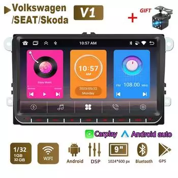 Автомобильный радиоприемник мультимедийный проигрыватель для Volkswagen/Golf/Polo/Tiguan/Passat/b7/b6/SEAT/Leon/Skoda/Octavia 2 Din Android Carplay GPS Автомагнитола 1+32 ГБ 1+32GB