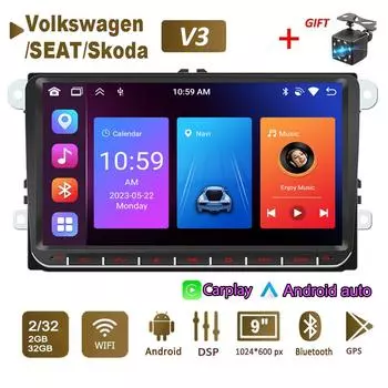 Автомобильный радиоприемник мультимедийный проигрыватель для Volkswagen/Golf/Polo/Tiguan/Passat/b7/b6/SEAT/Leon/Skoda/Octavia 2 Din Android Carplay GPS Автомагнитола 2+32 ГБ 1+32GB