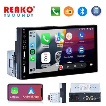 Автомобильный радиоприемник REAKOSOUND 1 Din, 7 дюймов, сенсорный экран, универсальный автомобильный мультимедийный плеер Carplay с поддержкой Bluetooth FM TF/USB SWC AUTO MiRROR LINK