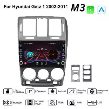 Автомобильный радиоприемник с Wi-Fi, стерео мультимедиа для Hyundai Getz 1 2002-2011 с кнопочной ручкой Android 2Din GPS Navi Carplay Auto 2 + 32 ГБ 1+16GB