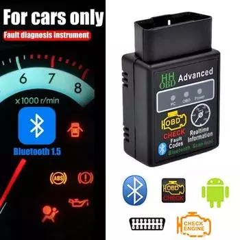 Автомобильный сканер OBD2 Elm327 Bluetooth, диагностический сканер неисправностей автомобиля, считыватель кодов V1.5 OBDII, автоматический диагностический инструмент неисправностей для Android IOS чёрный