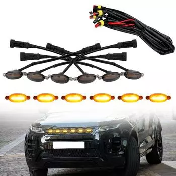 Автомобильный светильник Eagle Eye 6 SMD 3030 12 В, освещение передней решетки, пикап, предупредительная противотуманная фара для бездорожья, светодиодный комплект освещения янтарной решетки Black 4 in 1