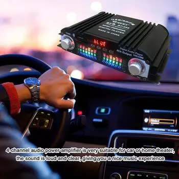 Автомобильный усилитель мощности звука BT5.0, 4-канальный стереоресивер для домашнего кинотеатра, 12 В с FM-радио чёрный