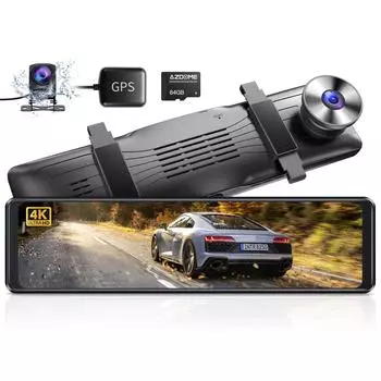 Автомобильный видеорегистратор 4K, зеркало AZDOME PG19X, 12 дюймов, сенсорный регистратор для вождения, 2 камеры, видеорегистратор с камерой заднего вида, GPS, ночное видение, Wi-Fi