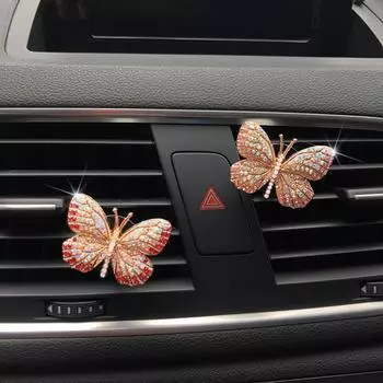 Автомобильный зажим для духов с бабочкой, красочный автомобильный освежитель воздуха с бабочкой, зажим для духов, автоукрашение, аксессуары со стразами для интерьера синий