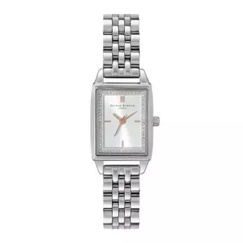 Авторизованный дилер [OLIVIA BURTON] Olivia Burton Watch Women s ob24000012 Townhouse 21mm Rectangle White & Silver Bracelet