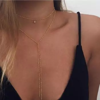 Аксессуары, модное двухслойное длинное ретро-колье на ключицу, двухслойное простое ожерелье из бахромы и бусин. золотой