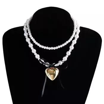 Аксессуары Sweet Cool Wind Black Ribbon Bow Love Ожерелье Женское Премиум Искусственное Жемчужное Ожерелье золотой