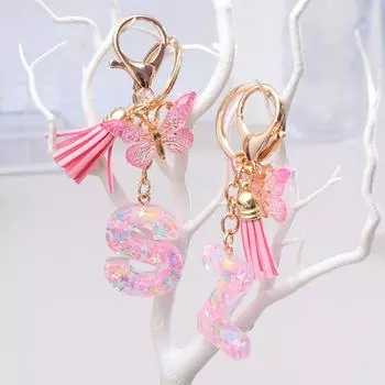 AZ Dreamy Sequin Letters Брелок для женщин Подвеска-бабочка с кисточками Инициал Брелок для кошелька Подвеска для сумок Амулеты Автомобильный брелок as the picture