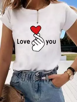 (Азиатский размер) Футболка с графическим рисунком, одежда Sweet Love, милый стиль, повседневная модная женская футболка с принтом, повседневная женская футболка с коротким рукавом S
