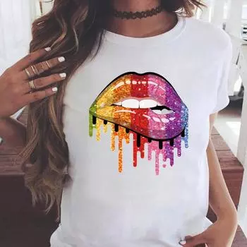(Азиатский размер) Графическая футболка T Lip Trend Style Милая одежда Повседневная модная принтовая женская повседневная женская футболка с коротким рукавом S