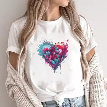 (Азиатский размер) Модная женская повседневная футболка с принтом Love Heart Trend, милая женская повседневная футболка с принтом 90-х годов, повседневная женская футболка с графическим рисунком, футболки с короткими рукавами S