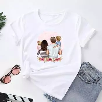 (Азиатский размер) Женская футболка с принтом Family Love Trend в стиле 90-х годов, модная футболка для мамы и мамы, женская футболка, одежда с коротким рукавом, футболки с рисунком S