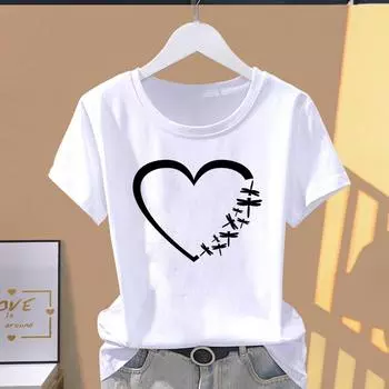 Азиатский размер - женская женская футболка T Love Heart Dragonfly Sweet 90-х годов, женская одежда, повседневный летний топ с принтом, модная футболка с коротким рукавом и рисунком S