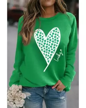 Azura Exchange Толстовка с рисунком в виде сердца Lucky Clover S зелёный