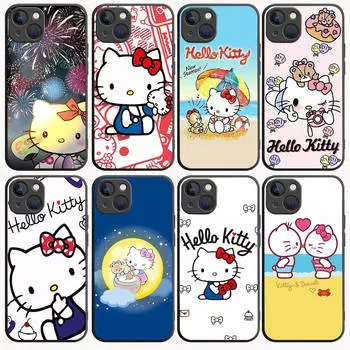 B-48 прекрасный hello kitty черный чехол для Samsung S24 S23 S22 S21 S20 FE S10 Lite Ultra S7 S8 S9 Plus A05S A11 A12 A13 A15 A22 A24 A25 A32 A52 A71 5G Samsung A53 5G гелиотроп