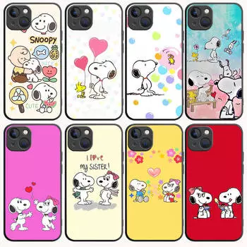 B-90 Snoopy Friends Black Case for OPPO A5 A9 A15 A16 A55 A94 A95 A96 Reno 6 7 8 10 5G Realme 7I 8I C30 C31 VIVO V23E V25 V27 Pro Y20S Y17S OPPO A95 4G капри
