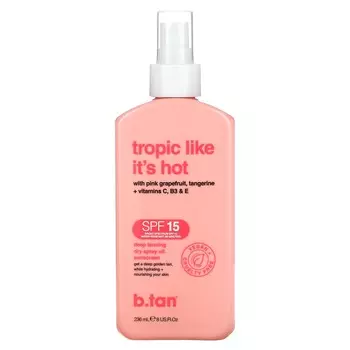 b.tan, Tropic Like It s Hot, сухое масло-спрей для глубокого загара, солнцезащитный крем, SPF 15, 8 жидких унций (236 мл)