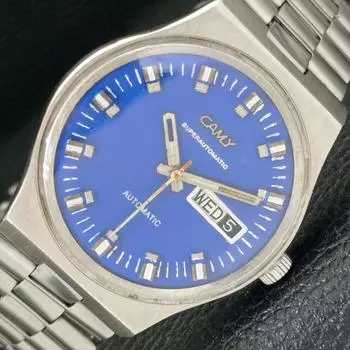 Б/У CAMY SUPERAUTOMATIC SWISS 2789 МУЖСКИЕ ЧАСЫ DAY&DATE СИНИЙ ЦИФЕРБЛАТ a432187-2 R110-a432187