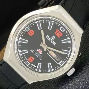 Б/У МУЖСКИЕ ЧАСЫ RICOH R31 AUTOMATIC - ЯПОНИЯ С ЧЕРНЫМ ЦИФЕРБЛАТОМ И ДНЕМ/ДАТОЙ a428018-2 R1055-a428018