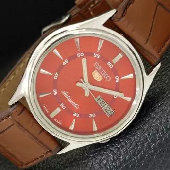 Б/У мужские часы SEIKO 5 с автоподзаводом, день/дата, красный циферблат, произведенные в Японии, a427866-2 R1054-a427866